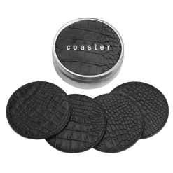 4 Coasters with Tin Box in Crocodile Embossed Leather