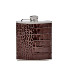 6 oz Leather Wrapped Flask in Crocodile Embossed Leather
