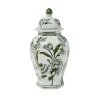 14" Primrose Lotus Green & White Chinoiserie Temple Jar with Lid