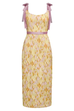 Acacia Belted Daisy Brocade Corset Dress