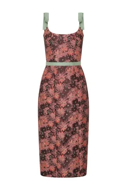 Acacia Burgundy Floral Brocade Corset Dress