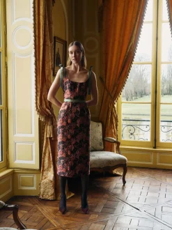 Acacia Burgundy Floral Brocade Corset Dress