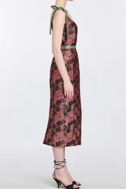 Acacia Burgundy Floral Brocade Corset Dress