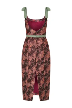 Acacia Burgundy Floral Brocade Corset Dress