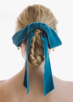 Adley Velvet Bow Barrette in Azul