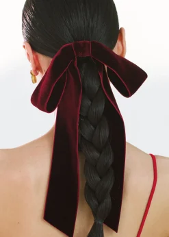 Adley Velvet Bow Barrette in Pinot