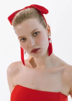 Adley Velvet Bow Barrette in Rouge