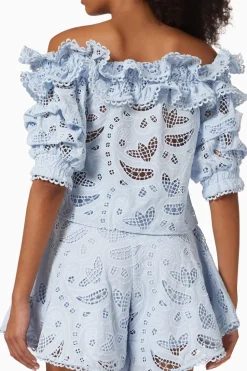 Agave Top in Light Blue Eyelet