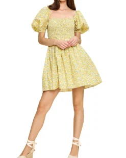 Aisla Mini Dress in Yellow Liberty Floral