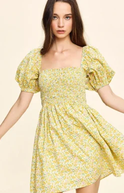 Aisla Mini Dress in Yellow Liberty Floral