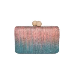 Akna Woven Ombre Straw Clutch Bag in Pink & Blue