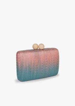 Akna Woven Ombre Straw Clutch Bag in Pink & Blue