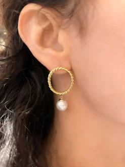 Akoya Pearl Twisted Gold Earrings