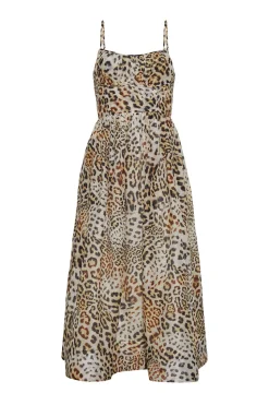 Alba Silk Linen Midi Dress in Cheetah Natural