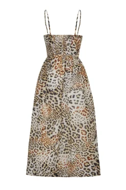 Alba Silk Linen Midi Dress in Cheetah Natural