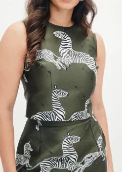 Ali Top in Olive Jumping Zebra Jacquard