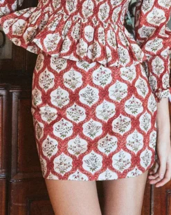 Alice Mini Skirt in Saffron Trellis