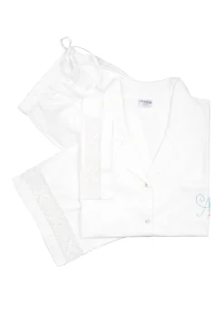 Alison Short Sleeve White Cotton Pajama Pant Set