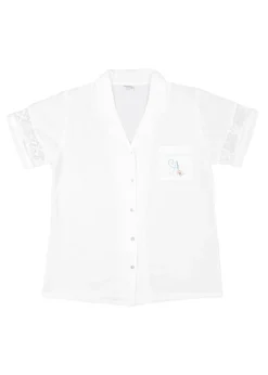 Alison Short Sleeve White Cotton Pajama Pant Set