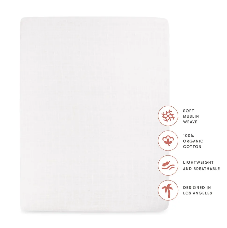 All-Stages Midi Crib Sheet in GOTS Certified Organic Muslin Cotton in White