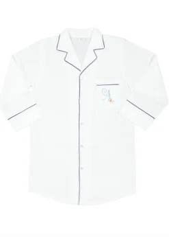 Ally White Cotton Nightshirt with Navy Blue Piping