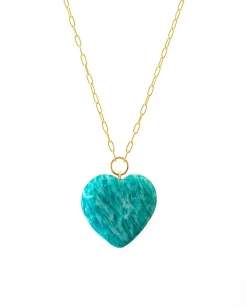 Amazonite Heart Pendant on Gold Chain