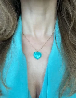 Amazonite Heart Pendant on Gold Chain