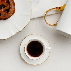 Amelie Brushed Gold Set of 2, Espresso Cups & Saucers