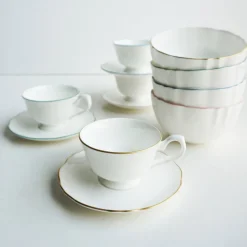 Amelie Brushed Gold Set of 2, Espresso Cups & Saucers