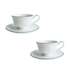 Amelie Forest Green Set of 2, Espresso Cups & Saucers
