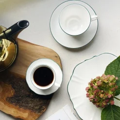 Amelie Forest Green Set of 2, Espresso Cups & Saucers