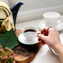 Amelie Forest Green Set of 2, Espresso Cups & Saucers