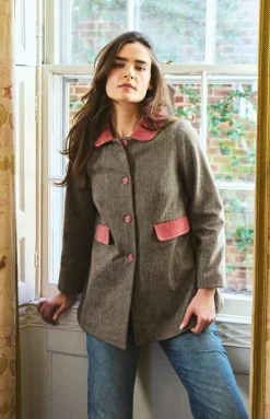 Amelie Swing Coat in Herringbone & Rose