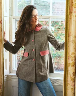 Amelie Swing Coat in Herringbone & Rose