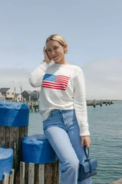 American Flag Crewneck Sweater in Ivory