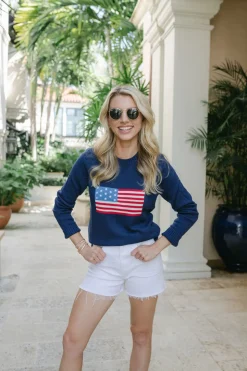 American Flag Crewneck Sweater in Navy