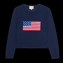 American Flag Fashion Crewneck Sweater in Navy