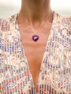 Amethyst Heart Pendant on Gold Chain