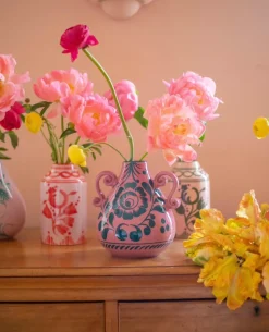 Amphora Vase in Raspberry & Pine Green