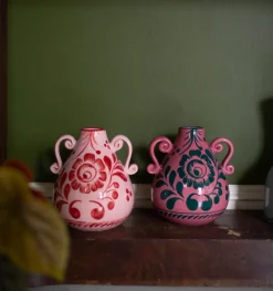 Amphora Vase in Raspberry & Pine Green