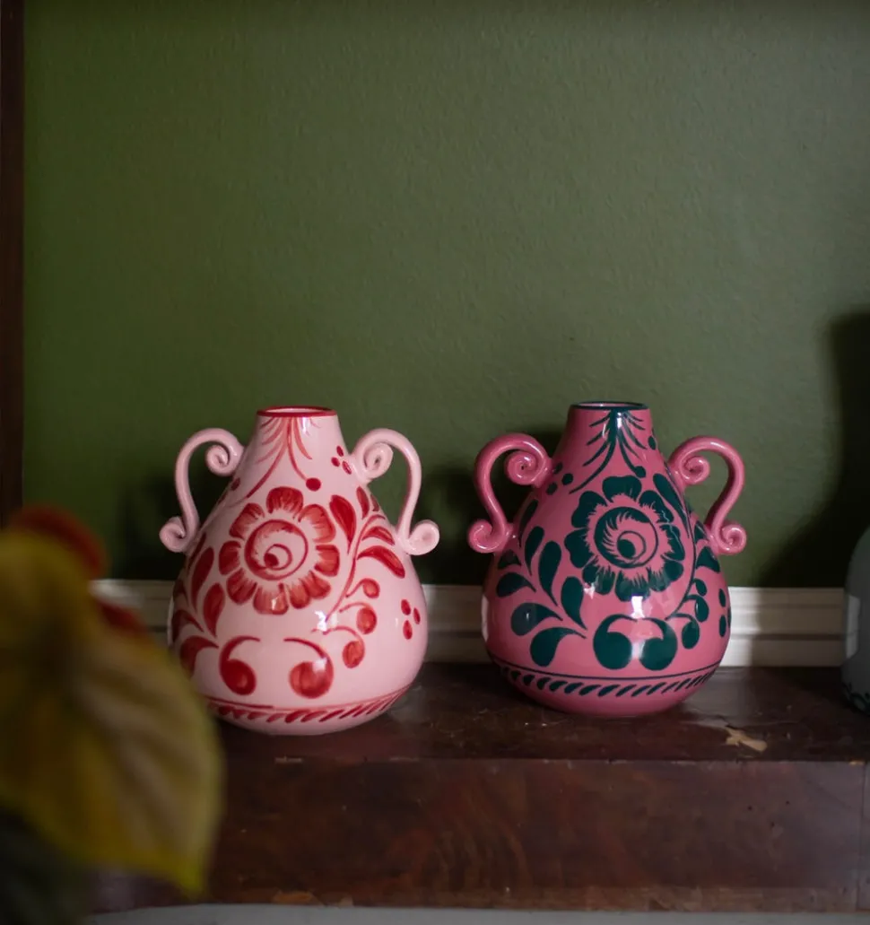 Amphora Vase in Raspberry & Pine Green