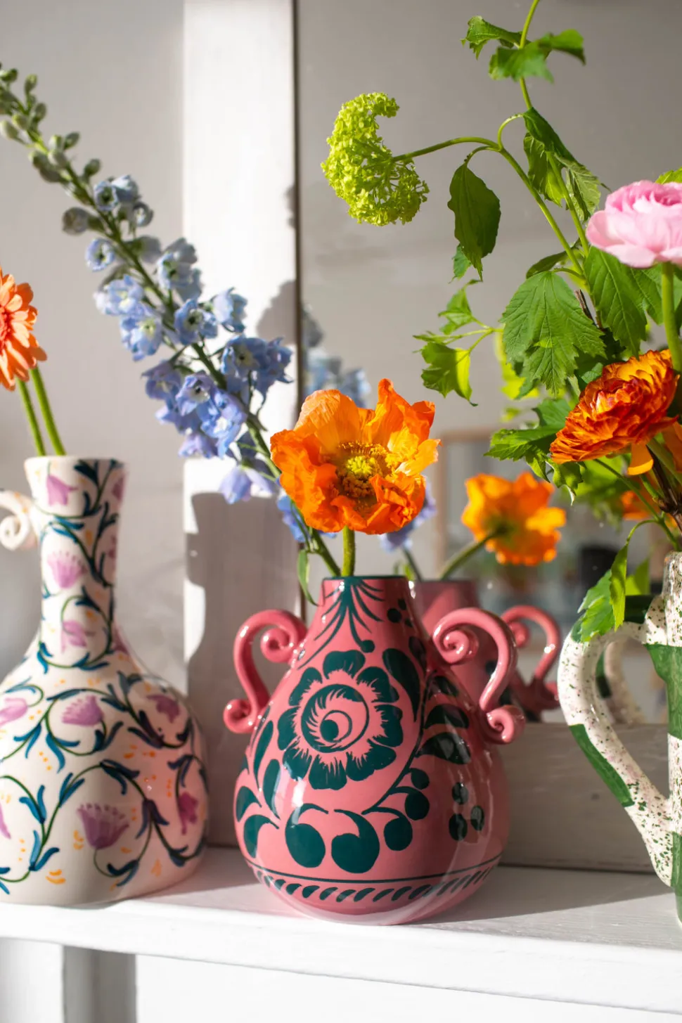 Amphora Vase in Raspberry & Pine Green