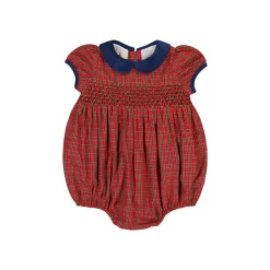 Angelica Red Tartan Short Sleeve Smocked Bubble