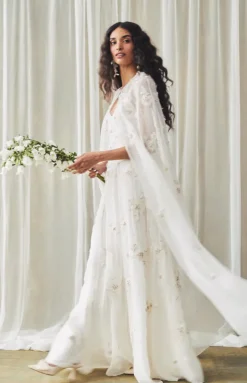 Anne Cape in Ivory with Wildflower Clusters