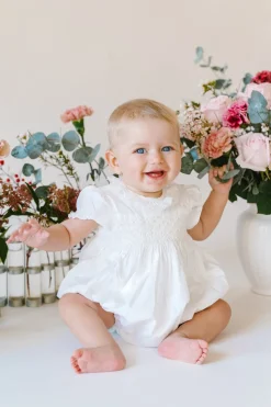 Antoinette Ceremony White Smocked Baby Bubble
