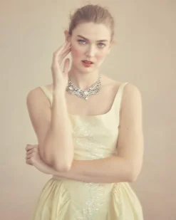 Antoinette Dress in Butter Yellow Taffeta with Ribbon Embroidery