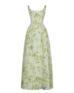Antoinette Dress in Celadon Bloom Silk Faille