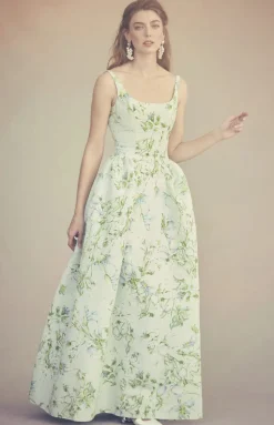 Antoinette Dress in Celadon Bloom Silk Faille