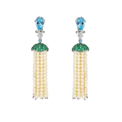 Aqua Pearl Tassel Earrings