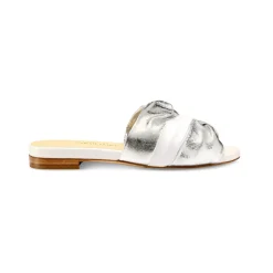 Arabesque Slide in White & Silver Textured Nappa